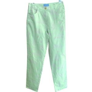 NEW J. McLaughlin Preppy Print Classic Green Straight Leg Summer Pants Size 8
